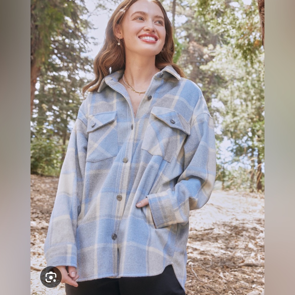 COPY - RSQ Blue and Cream Lightweight Shirt Jacket